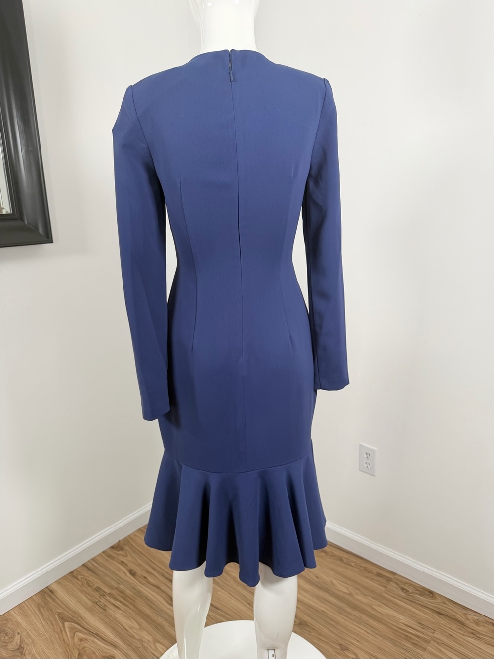 $496 Badgley Mischka Women Blue Twisted Front Long Sleeve A-Line Dress Size 2 - Picture 4 of 8